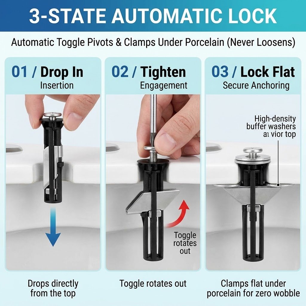 Never-Loose Toilet Seat Anchor Kit - Heavy Duty Toggle Bolts (2-Pack ...
